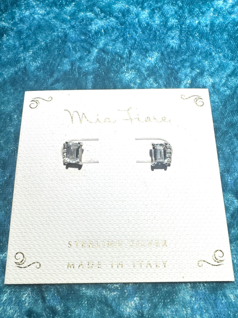 NWT Mia Fiore Crystal Sterling Silver Emerald-Cut Pavé Column Stud Earrings